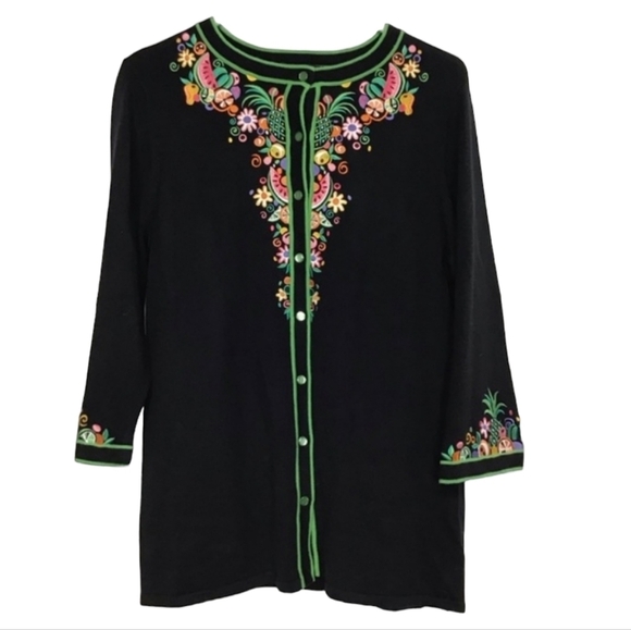 Bob Mackie Tops - Bob Mackie Wearable Art Embroidered Ambrosia Cardigan Multicolor Fruit Size Med